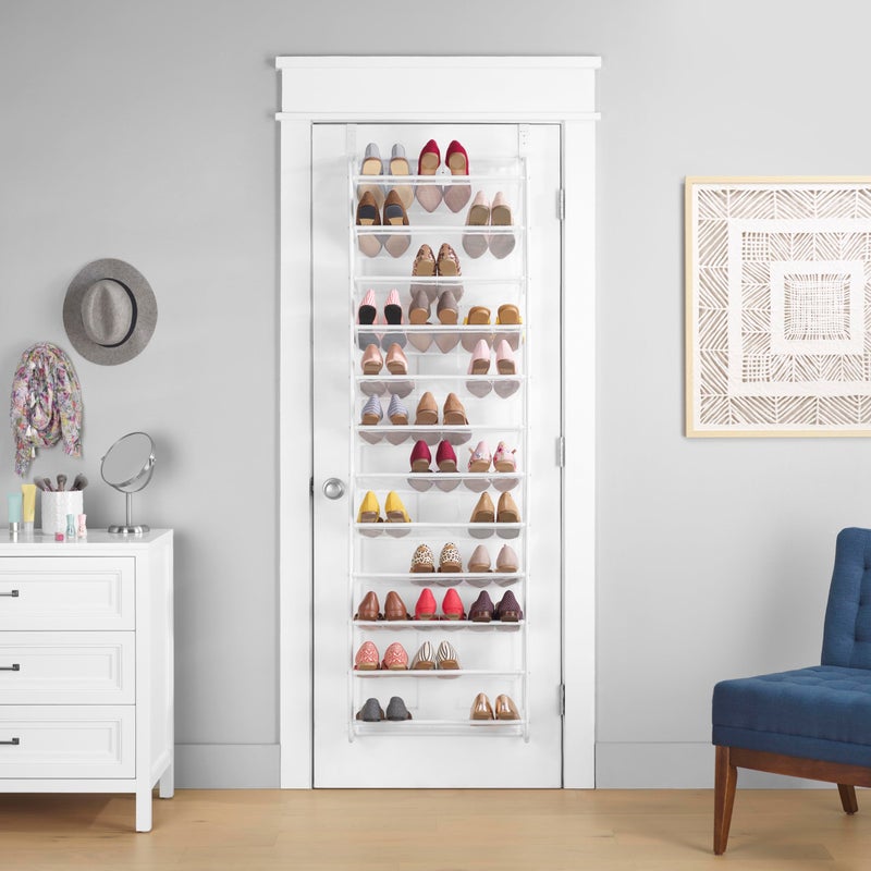 Whitmor 36 Pair Over The Door Shoe Organizer, 12 Tier Hanging Shoe Organizer, Heavy Duty Metal & Mesh Shoe Holder, Hanging Shoe Rack for Closet Organizer & Storage, 69"L x 21.7"W x 7.5"H, White - Image 2