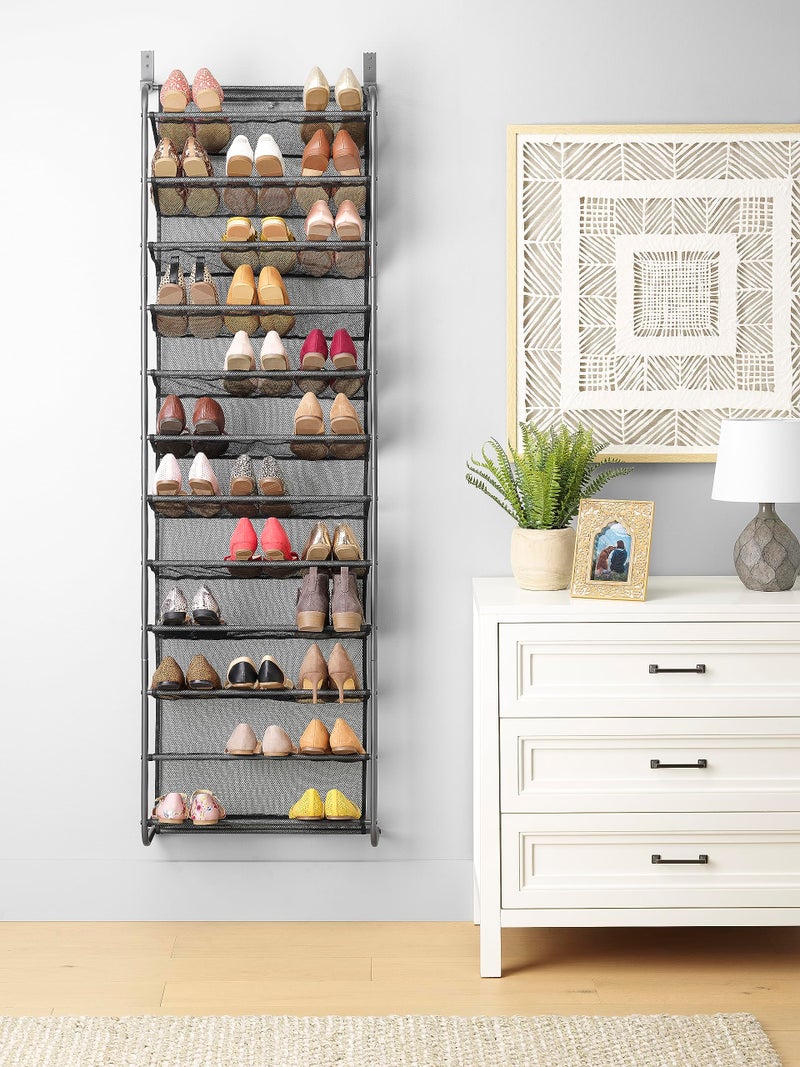 Whitmor 36 Pair Over The Door Shoe Organizer, 12 Tier Hanging Shoe Organizer, Heavy Duty Metal & Mesh Shoe Holder, Hanging Shoe Rack for Closet Organizer & Storage, 69"L x 21.7"W x 7.5"H, White - Image 3