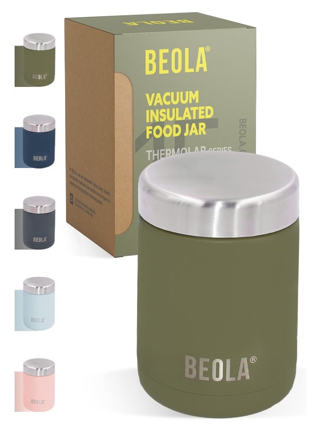 BEOLA 450ml Food Jar Lunch Box Thermos Stainless Steel Double Wall Insulated Travel Food Flask for Kids and Adults, 15oz (Forest Green)  - Image 1