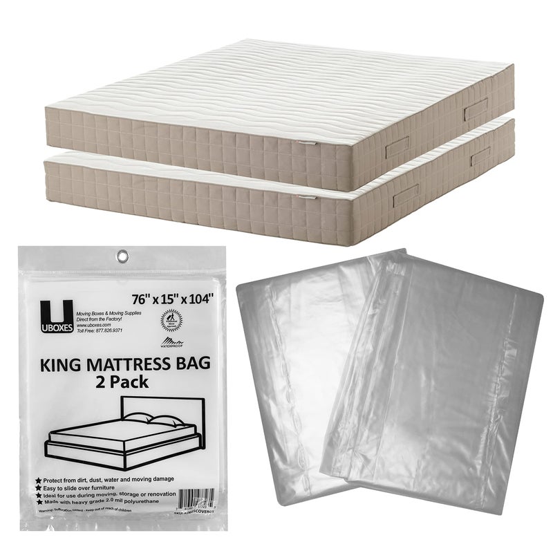 Uboxes King Mattress Poly Covers, 76 x 15 x 104 inch, 2 Count (Pack of 1), Clear - Image 2