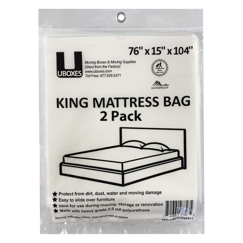 Uboxes King Mattress Poly Covers, 76 x 15 x 104 inch, 2 Count (Pack of 1), Clear - Image 1