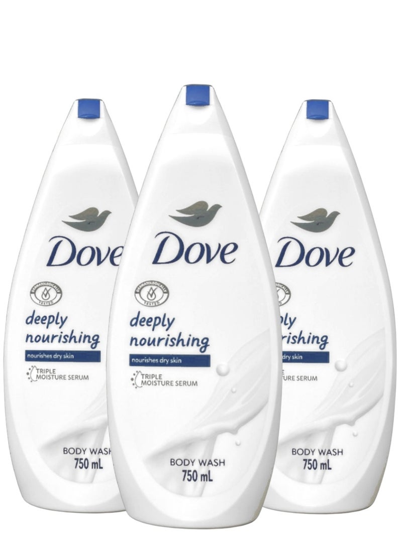 Dove Deeply Nourishing Body Wash 750ml (Pack of 3pcs) - Image 1