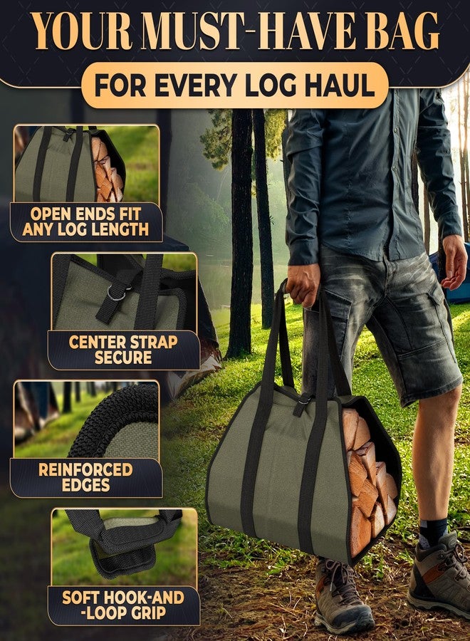 LAGARTO Firewood Carrier Bag 39.4"×18.5" - Waxed Canvas Wood Carrier for Firewood with Reinforced Handles, Hook-and-Loop Grip & Center Strap, Water-Resistant Design with Dust-Blocking Liner | Good for Gifting - Image 4