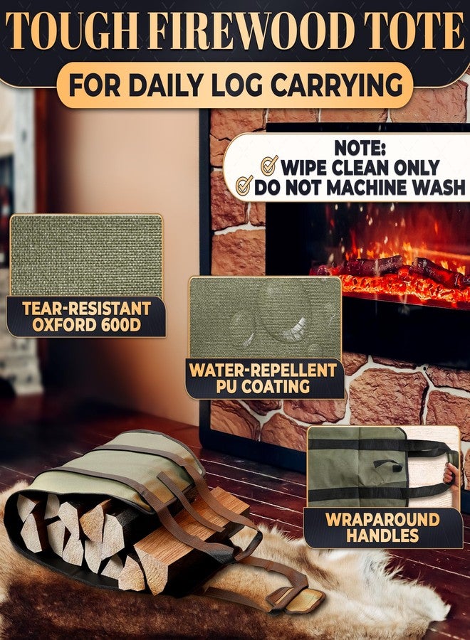 LAGARTO Firewood Carrier Bag 39.4"×18.5" - Waxed Canvas Wood Carrier for Firewood with Reinforced Handles, Hook-and-Loop Grip & Center Strap, Water-Resistant Design with Dust-Blocking Liner | Good for Gifting - Image 3
