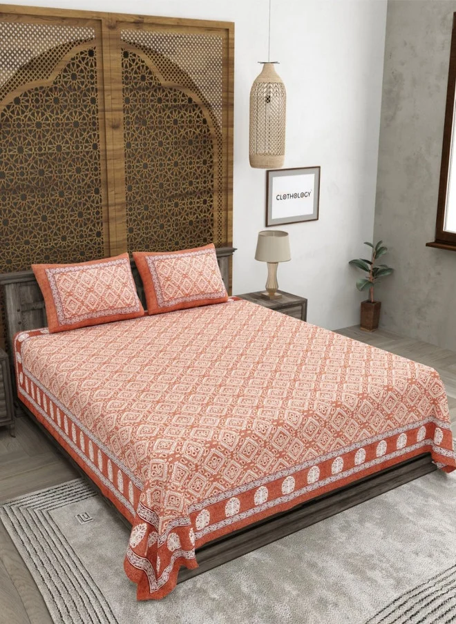 CLOTHOLOGY CLOTHOLOGY Floral Printed Pure Cotton King Size Bedsheet Set with Pillow Covers
