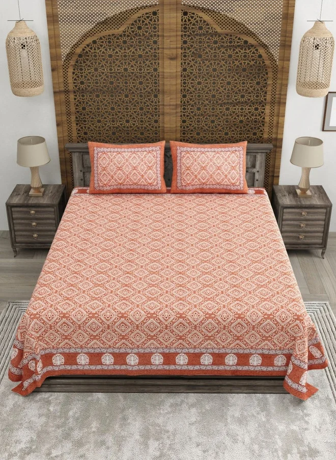 CLOTHOLOGY CLOTHOLOGY Floral Printed Pure Cotton King Size Bedsheet Set with Pillow Covers
