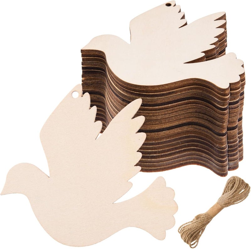 AWIZOM 48 Pcs Wooden Bird Shaped Cutouts Unfinished Wood Dove Shape Ornaments Blank Wooden Birds to Paint Wood Birds Slices with Twine for DIY Craft Tags Birthday Baby Shower Hanging Decor394x378 - Image 1