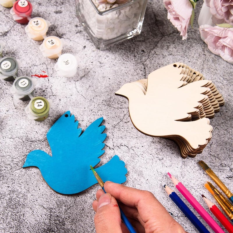 AWIZOM 48 Pcs Wooden Bird Shaped Cutouts Unfinished Wood Dove Shape Ornaments Blank Wooden Birds to Paint Wood Birds Slices with Twine for DIY Craft Tags Birthday Baby Shower Hanging Decor394x378 - Image 3