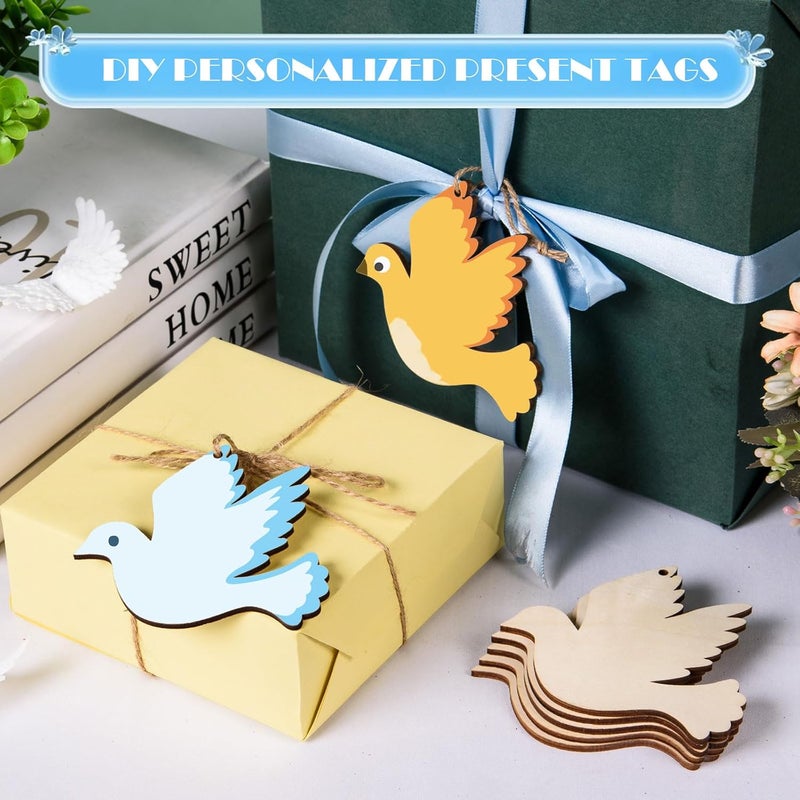 AWIZOM 48 Pcs Wooden Bird Shaped Cutouts Unfinished Wood Dove Shape Ornaments Blank Wooden Birds to Paint Wood Birds Slices with Twine for DIY Craft Tags Birthday Baby Shower Hanging Decor394x378 - Image 4