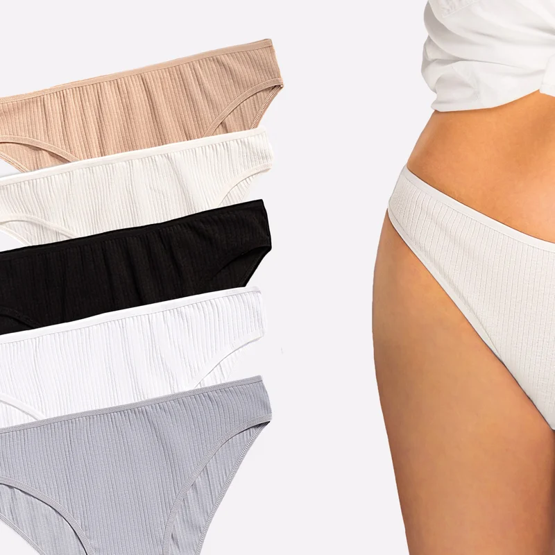 هابيفوكس Cotton Women's Ribbed Slip Panties Set of 5 Pack Normal Waist