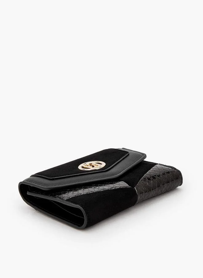 Elle BLACK Textured Tri-Fold Wallet With Button Closure for Women | Best Price UAE