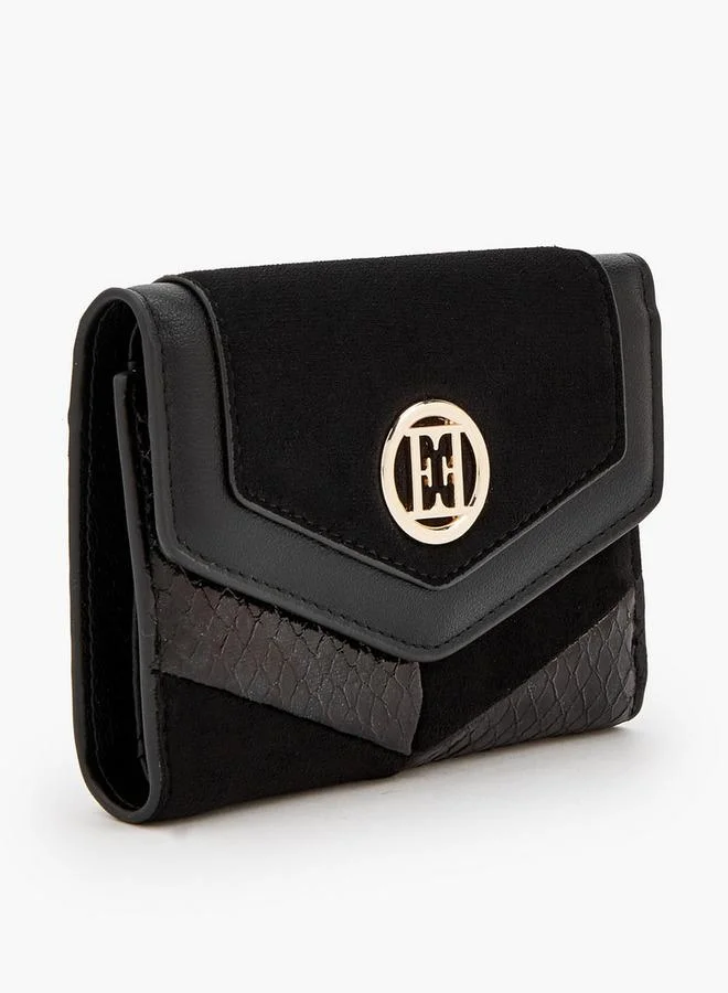 Elle BLACK Textured Tri-Fold Wallet With Button Closure for Women | Best Price UAE