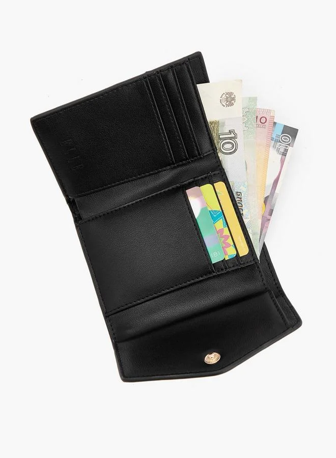 Elle BLACK Textured Tri-Fold Wallet With Button Closure for Women | Best Price UAE