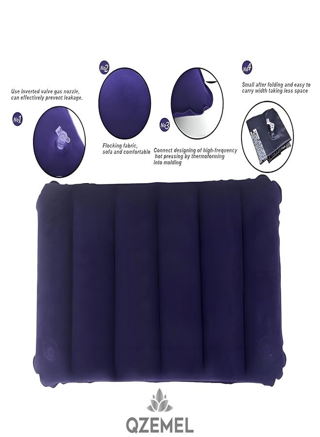 QZEMEL Air Pillow - Blue Soft Velvet Air Inflatable Neck Cushion for Travel, Car, Camping - Adjustable Foam Support, Portable Lightweight Comfort Rest for Car, Tourist & Sleeping Support (Pack of 1) - Image 4