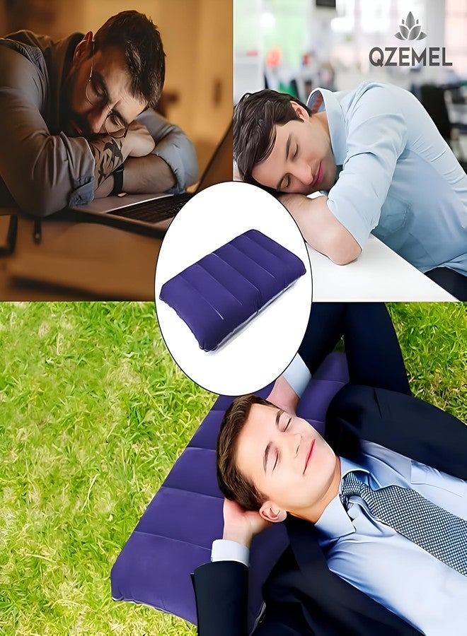 QZEMEL Air Pillow - Blue Soft Velvet Air Inflatable Neck Cushion for Travel, Car, Camping - Adjustable Foam Support, Portable Lightweight Comfort Rest for Car, Tourist & Sleeping Support (Pack of 1) - Image 5