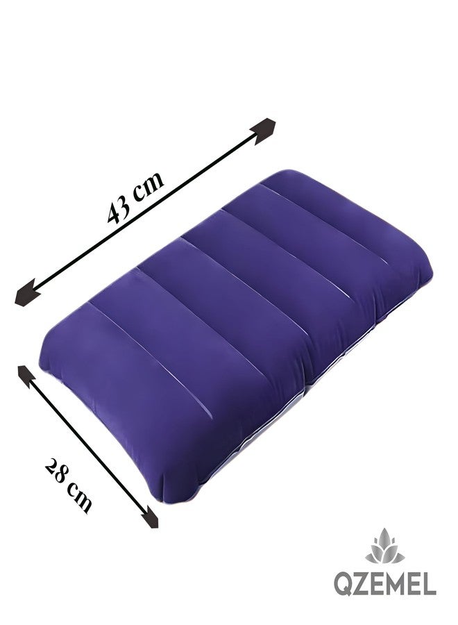 QZEMEL Air Pillow - Blue Soft Velvet Air Inflatable Neck Cushion for Travel, Car, Camping - Adjustable Foam Support, Portable Lightweight Comfort Rest for Car, Tourist & Sleeping Support (Pack of 1) - Image 2