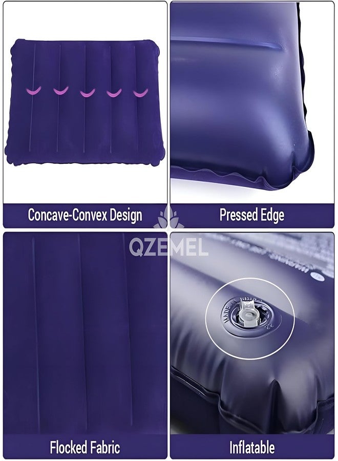 QZEMEL Air Pillow - Blue Soft Velvet Air Inflatable Neck Cushion for Travel, Car, Camping - Adjustable Foam Support, Portable Lightweight Comfort Rest for Car, Tourist & Sleeping Support (Pack of 1) - Image 3