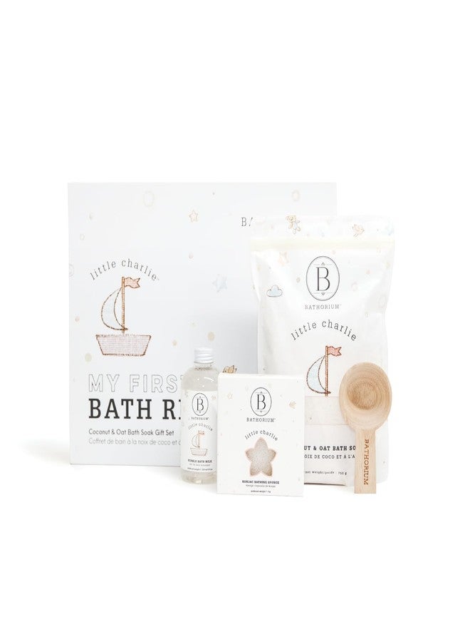 Bathorium Little Charlie My First Bath Ritual Gift Set, Bath Kit with Oat, Coconut & Organic Oils, Soothing Soak, Bubble Bath, Konjac Sponge & Scoop, Gentle, Fragrance-Free Skincare for Babies - Image 1