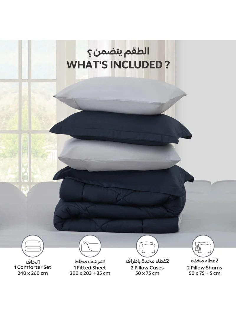 Donetella Bedding Comforter Set, King Size Fits 200x200 cm - 6-Pcs Solid Quilted Bed Set, Microfiber Fabric - 1 Comforter, 1 Fitted Sheet, 2 Pillow Shams, 2 Pillowcases