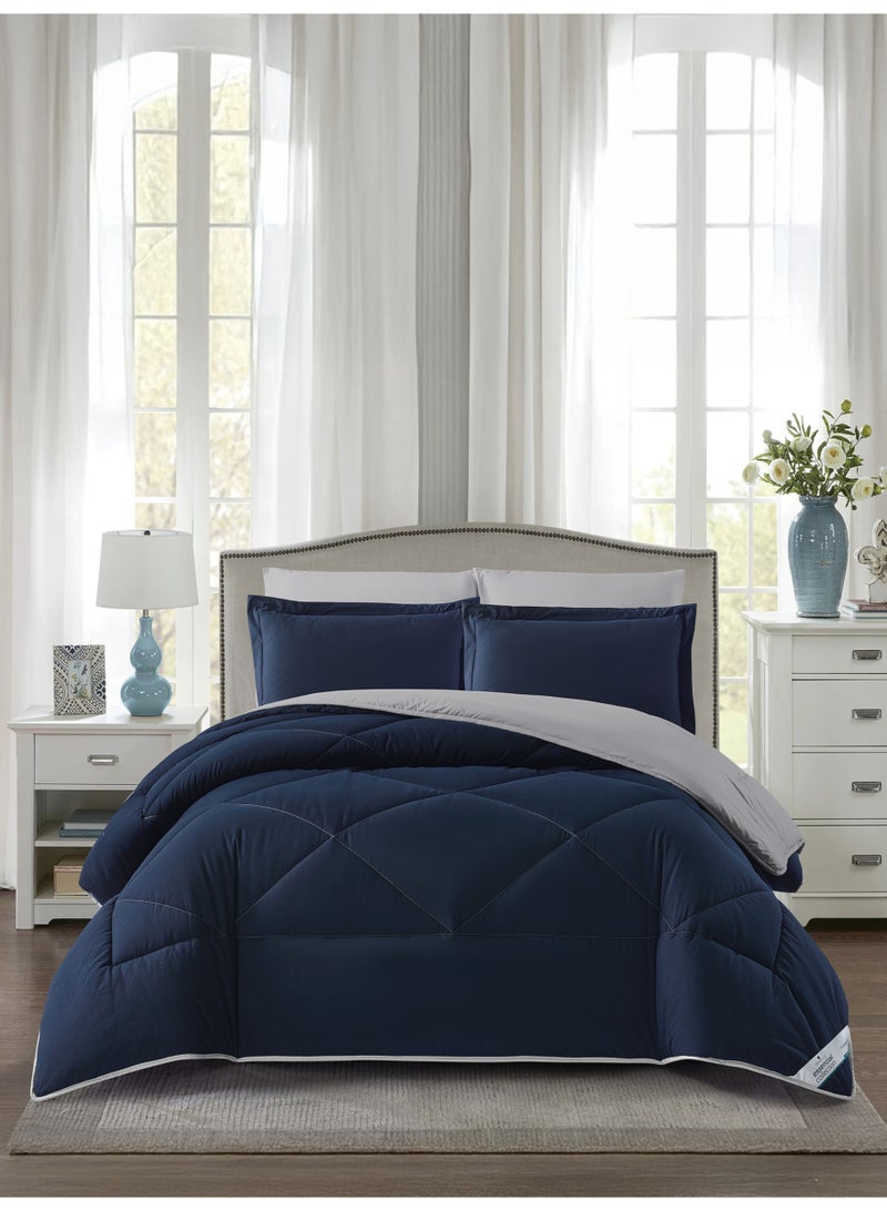 Donetella Bedding Comforter Set, Fits 200x200 cm King Size Bed - 6-Pcs Solid Quilted Bed Set, Microfiber Fabric - 1 Comforter, 1 Fitted Sheet, 2 Pillow Shams, 2 Pillowcases - Image 1