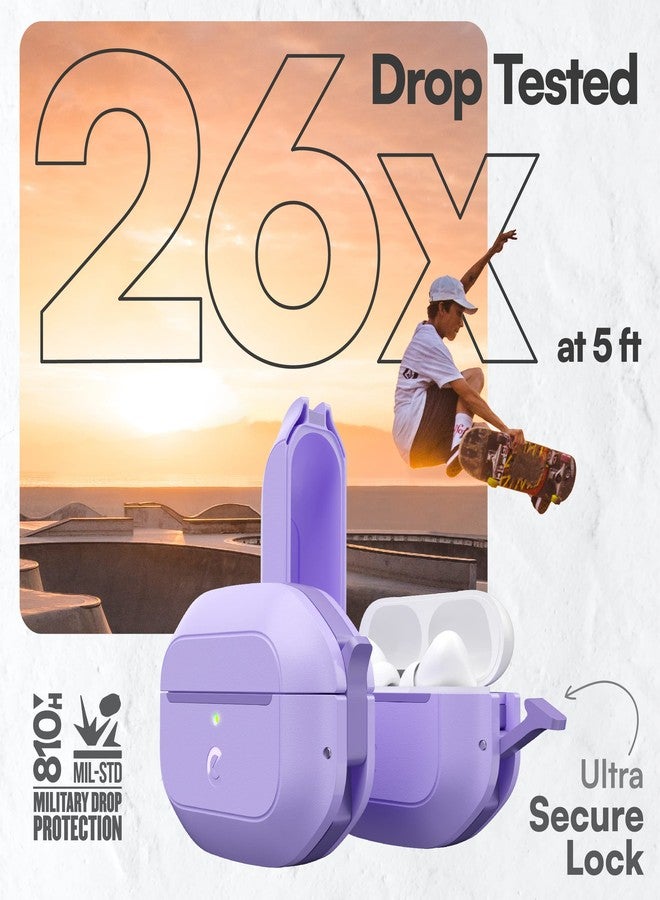 كايودز جراب KeyBudz ElementProof لسماعات AirPods Pro 2، حماية متينة ومقاومة للماء بالكامل، جراب صلب مزود بحلقة تعليق، لون بنفسجي لافندر - Image 4