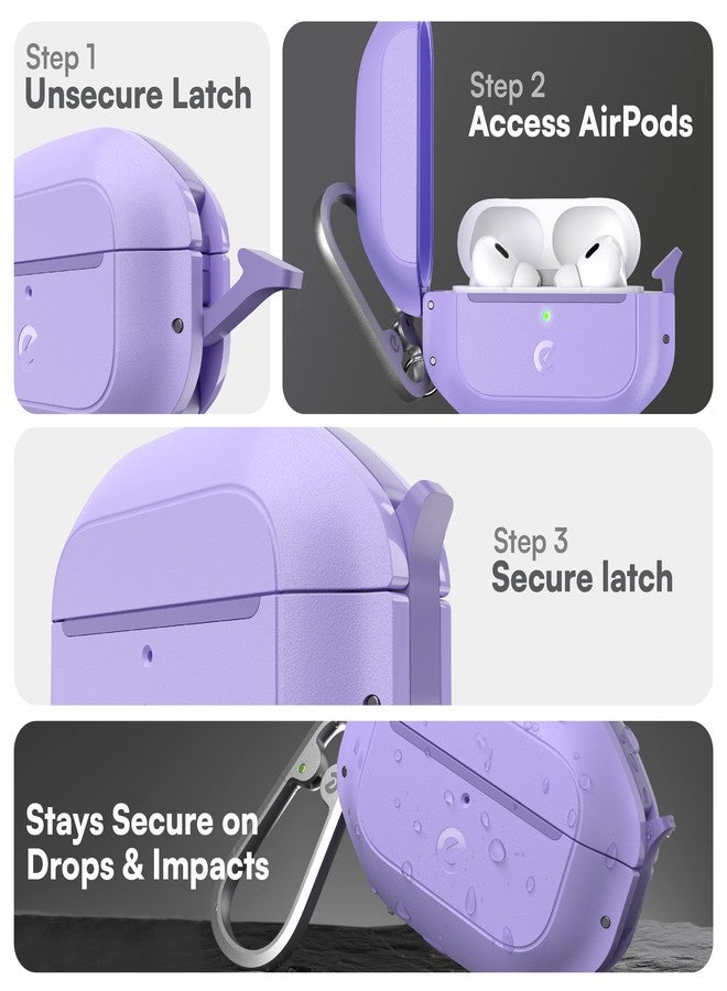 كايودز جراب KeyBudz ElementProof لسماعات AirPods Pro 2، حماية متينة ومقاومة للماء بالكامل، جراب صلب مزود بحلقة تعليق، لون بنفسجي لافندر - Image 3