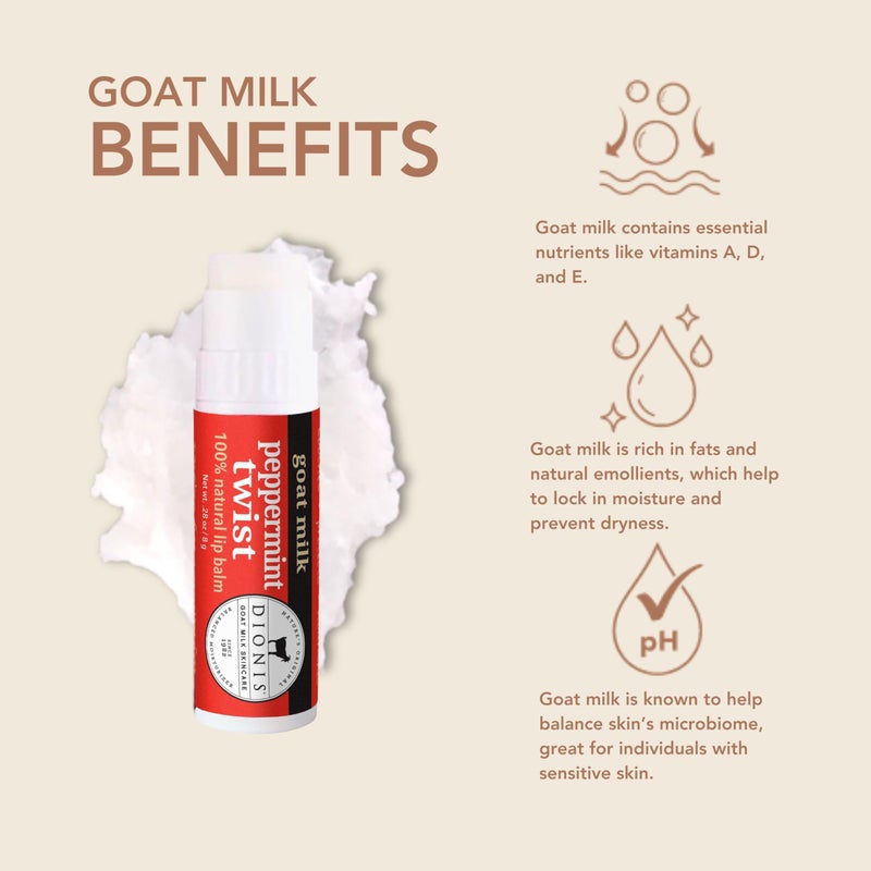 Dionis - Goat Milk Skincare Scented Lip Balm, Set of 6 (0.28 oz), Moisturize Dry and Chapped Lips, Cruelty-free and Paraben-free (Peppermint Twist) - Image 2