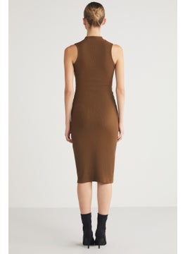 GRIMELANGE Panni Women's Crew Neck Sleeveless Slim Fit Midi Brown Dress  - Image 5