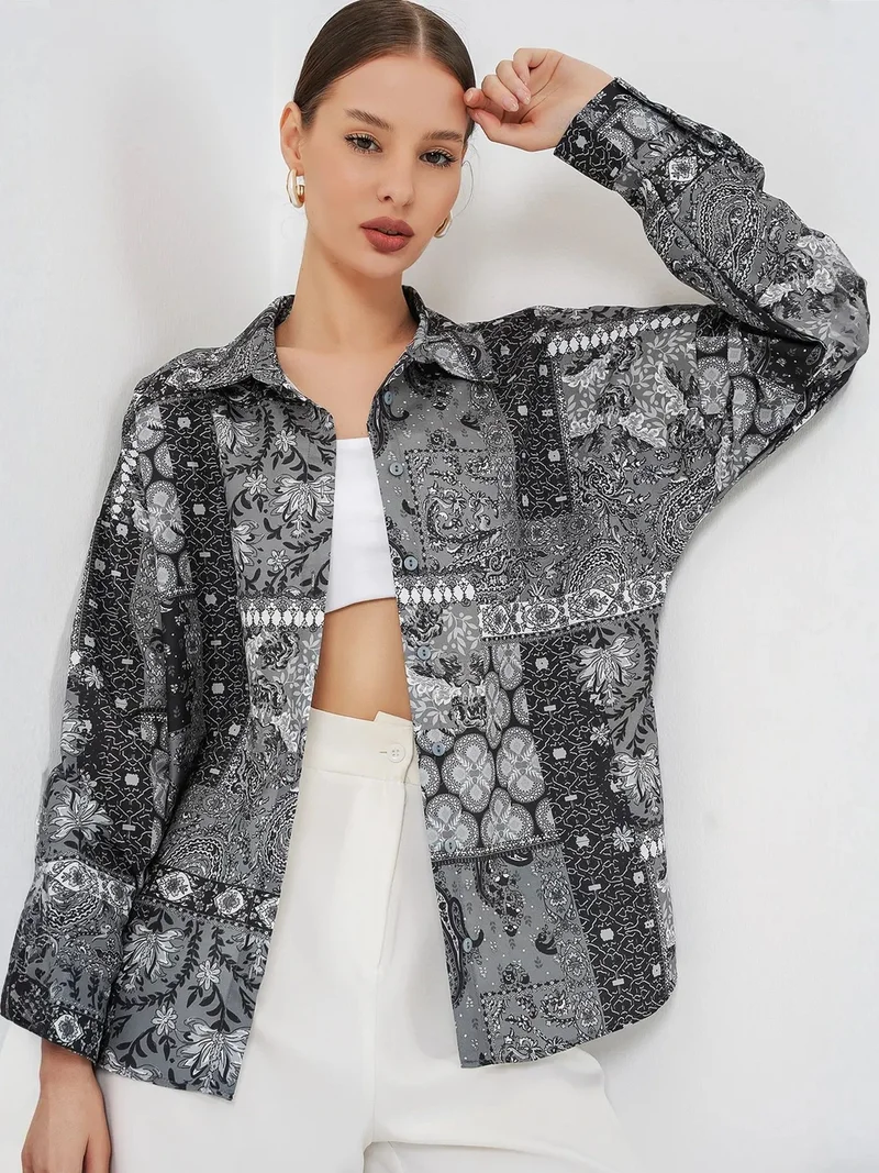 بيغ دارت BDART Oversized Paisley Print Button-Up Shirt