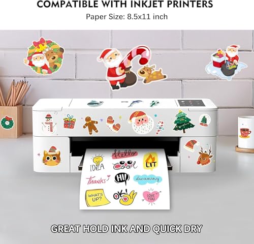 Aevdor 30 Sheets Premium Printable Vinyl Sticker Paper for Inkjet Printer, Glossy White Waterproof, Dries Quickly, Vivid Colors, 8.5x11 Inkjet Vinyl Sticker Paper Great for Cutting Machines - Image 3