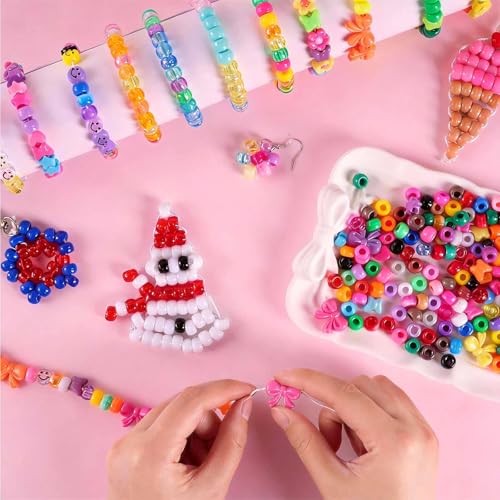 CUPLOOV 1000Pcs Pony Beads for Bracelets, Colourful Plastic Pony Beads Bulk, 6×9mm Friendship Shape Bead for Jewelry Making Heart Bow Tie Star for DIY Hair Braiding Keychains Necklaces Crafts Party Supplies - Image 5