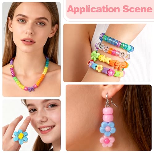 CUPLOOV 1000Pcs Pony Beads for Bracelets, Colourful Plastic Pony Beads Bulk, 6×9mm Friendship Shape Bead for Jewelry Making Heart Bow Tie Star for DIY Hair Braiding Keychains Necklaces Crafts Party Supplies - Image 3