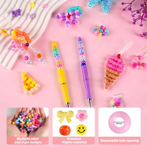 CUPLOOV 1000Pcs Pony Beads for Bracelets, Colourful Plastic Pony Beads Bulk, 6×9mm Friendship Shape Bead for Jewelry Making Heart Bow Tie Star for DIY Hair Braiding Keychains Necklaces Crafts Party Supplies - Image 4