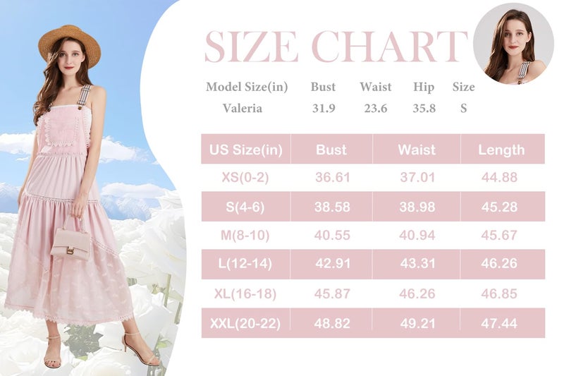 ebossy Women's Laced Embroidered Tulle Bib Dress Casual Loose Adjustable Straps Maxi Dress (S, Red) - Image 4
