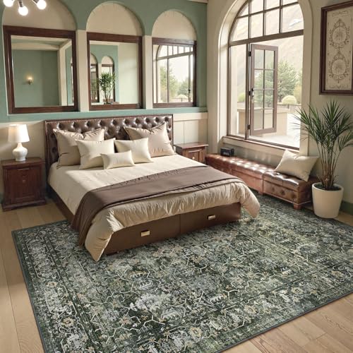 La Home سجاد لاهوم 6x9 بوهو أخضر قابل للغسل لغرفة المعيشة، سجاد كبير لجمالية غرفة النوم، سجادة غرفة الطعام غير قابلة للانزلاق بارتفاع منخفض لمكتب المنزل وغرفة اللعب (6'x9'، أخضر) - Image 3