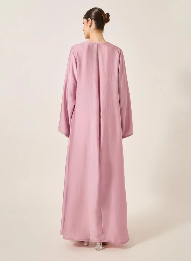 Styli Satin Lace Insert Notch Neck Jalabyia