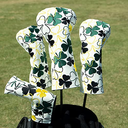 barudan golf غطاء رأس مضرب جولف من البرسيم الأيرلندي لخشب الطريق وغطاء هجين/إنقاذ مضرب جولف لأخشاب القيادة 3 - مجموعة أغطية خشب جولف جلدية بيضاء - Image 2