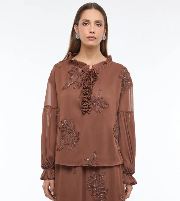 بي سي بي جي BCBG PLACEMENT EMBROIDERY BLOUSE