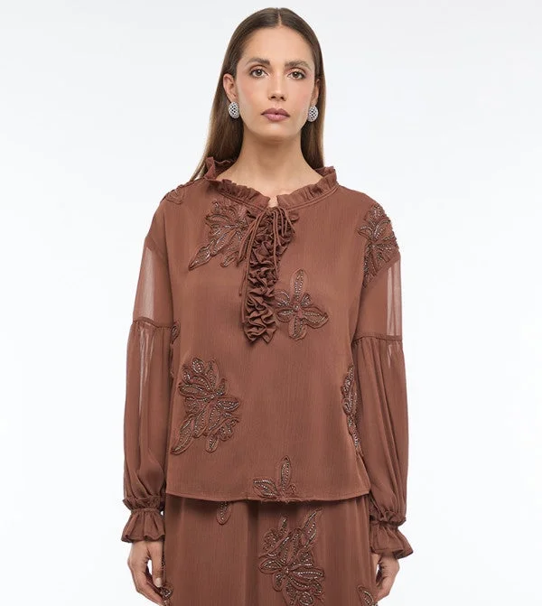 BCBG BCBG PLACEMENT EMBROIDERY BLOUSE