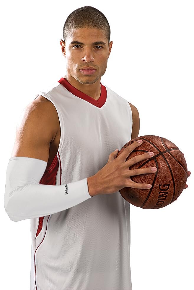 MUELLER Sports Medicine Performance Compression Elbow Sleeve Arm Pain Relief Support for Men and Women Ideal for Strains Cuts Scrapes Fits Right or Left White One Size - Image 3