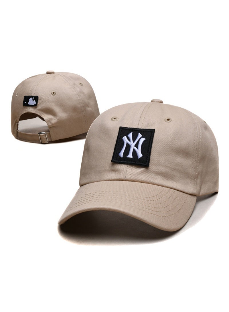 New Era MLB New York Yankees Beige Dad Hat with Black Patch White NY Logo