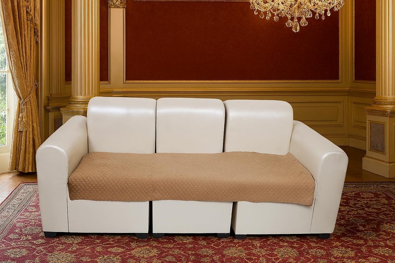 KINGLY Velvet Quilted L-Shape 7 Seater (4+3) Universal Sofa Protector – Premium Non-Slip Fit, Machine Washable Couch Mat for L-Shaped Sofa Set in Living Room (Harvest Gold, 2pc Set – 23x27 & 90x27) - Image 3