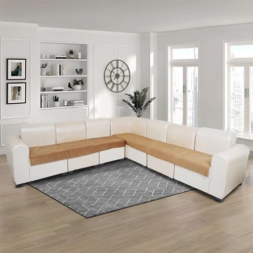 KINGLY Velvet Quilted L-Shape 7 Seater (4+3) Universal Sofa Protector – Premium Non-Slip Fit, Machine Washable Couch Mat for L-Shaped Sofa Set in Living Room (Harvest Gold, 2pc Set – 23x27 & 90x27) - Image 2