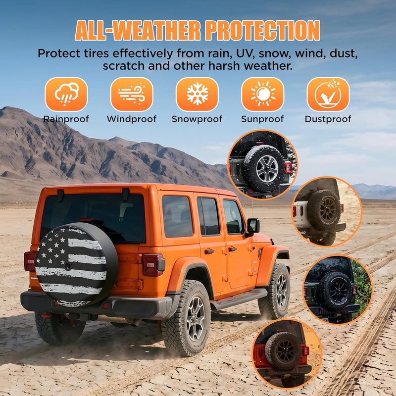 Moonet Tire Cover with Camera Hole, for Jeep Wrangler JL with Back-up Camera, Sport & Sahara (2018-2025) White Flag, Fits 245/75R17, 255/75R17, 255/70R18 - Image 4