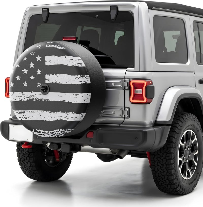 Moonet Tire Cover with Camera Hole, for Jeep Wrangler JL with Back-up Camera, Sport & Sahara (2018-2025) White Flag, Fits 245/75R17, 255/75R17, 255/70R18 - Image 1