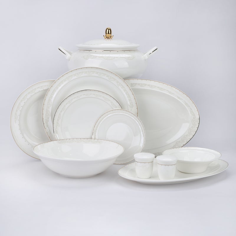 alsaifhome Luxury porcelain dinnerware set - 38 pieces, white with gold accents - Image 1