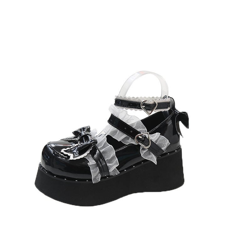 Doll Lolita Shoes Sweet Cool Girl Sweet Cute Lolita Shoes JK Platform Bottom Small Leather Shoes Big Toe Doll Black