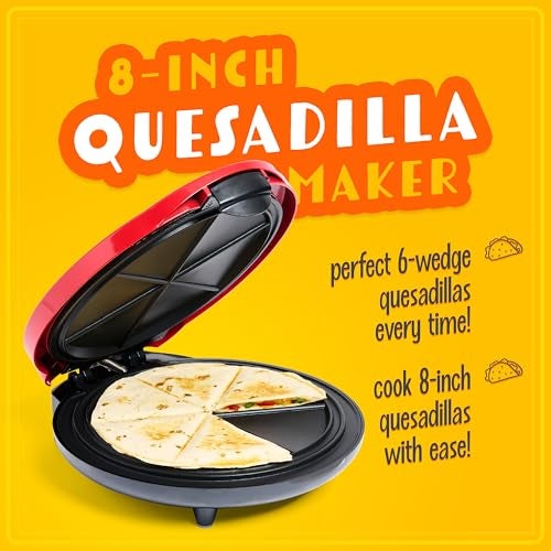 Nostalgia Taco Tuesday Deluxe 8-Inch 6-Wedge Electric Quesadilla Maker with Extra Stuffing Latch, Red - Image 2