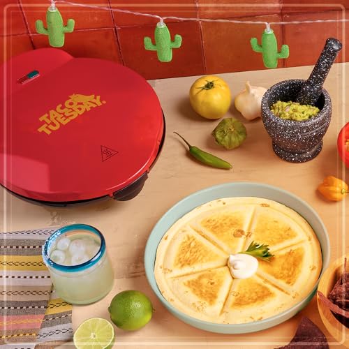 Nostalgia Taco Tuesday Deluxe 8-Inch 6-Wedge Electric Quesadilla Maker with Extra Stuffing Latch, Red - Image 5