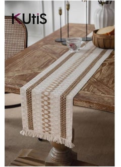 Cotton Linen Table Runner Splicing Weave Tassel 180 x 30cm